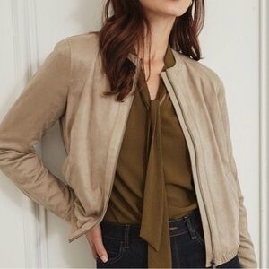 Suede Bomber Jacket in Beige